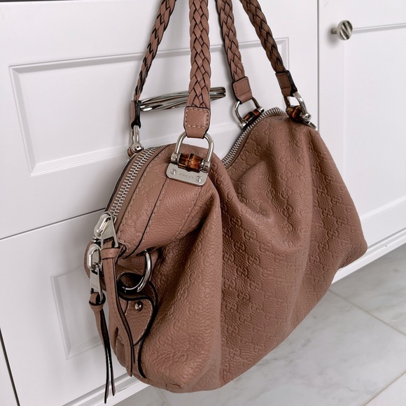 GUCCI Antique Rose Guccissima Leather Bamboo Bar Medium Tote Bag - Picture 4 of 15